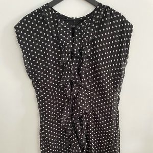 Short sleeve polka dot ruffle detail midi dress